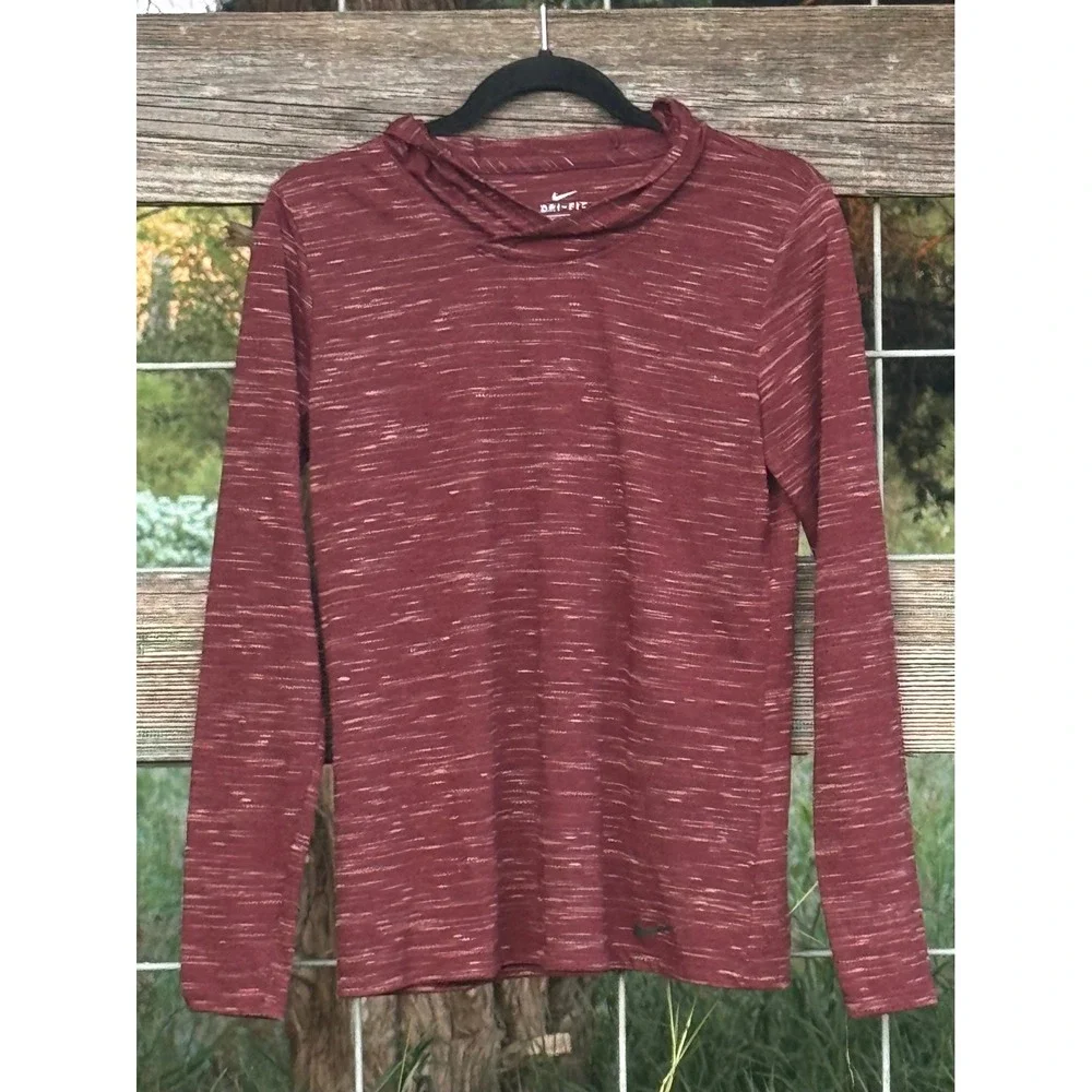 Nike Dri-FIT Womens Training Hoodie Medium Burgundy Space Dye Long Sleeve Top